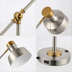 JONATHAN Y JYL7124B Allegra 18.5" Adjustable Cantilever LED Task Lamp, USB Charging Port, Classic, Coastal, Industrial, Farmhouse, Traditional for Bedroom, Living Room, Office, Nickel/Brass Gold