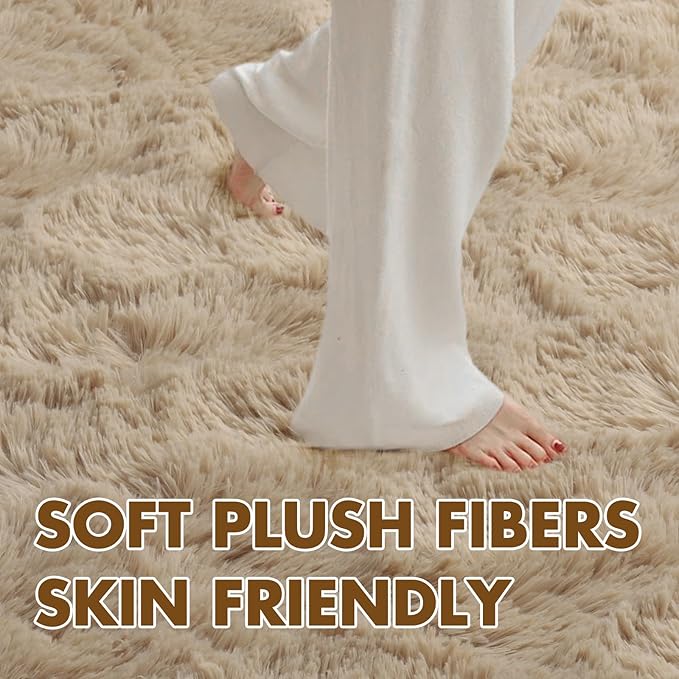 5x7 Ft Shag Beige Rugs for Bedroom Living Room, Ultra Soft Fluffy Furry Area Rugs for Playroom Indoor Floor, Aesthetic Carpet for Kids Home Decor