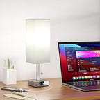 White Small Lamp for Bedroom - 3 Color Temperature 3000K 5000K 4000K Bedside Lamp, Pull Chain Control, USB A and C Charging Ports, Silver Base, for Kids Office Dorm nightstand, Bulb Included