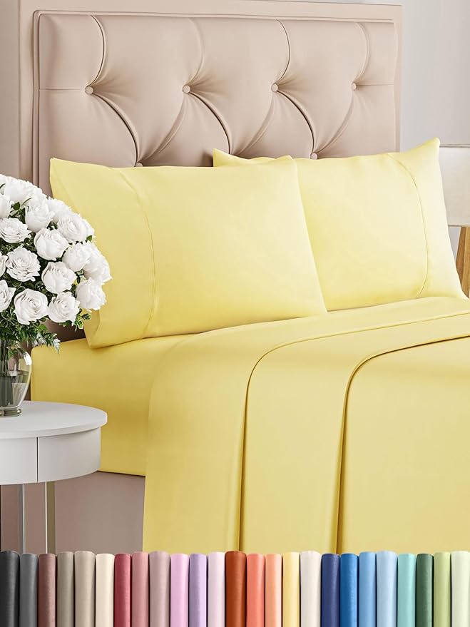 Twin XL Sheets Set 4 Piece - Includes 2 Pillowcases - Bed Sheets Twin XL Size - Soft Hotel Luxury Bedding - Cooling, Comfy and Breathable - 1 Flat & 1 Fitted & 2 Pillowcases w/ Deep Pockets - Yellow