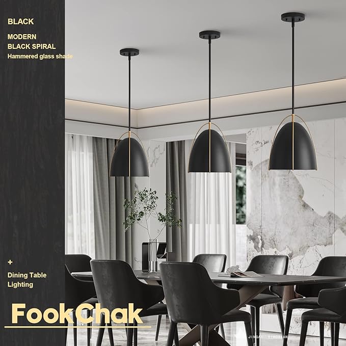 Black Dome Pendant Light 10in Kitchen Island Pendant Lighting Modern Black & Gold Ceiling Pendant Light Fixture for Kitchen Sink Dining Room, E26