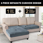 PrinceDeco Sectional Couch Covers 3 Pieces Velvet Sofa Covers L Shape Soft Couch Covers for Sectional Sofa Corner Sofa Cover Couch Cover for Dogs Washable (2 Seater + 1 Chaise,Stone Blue)