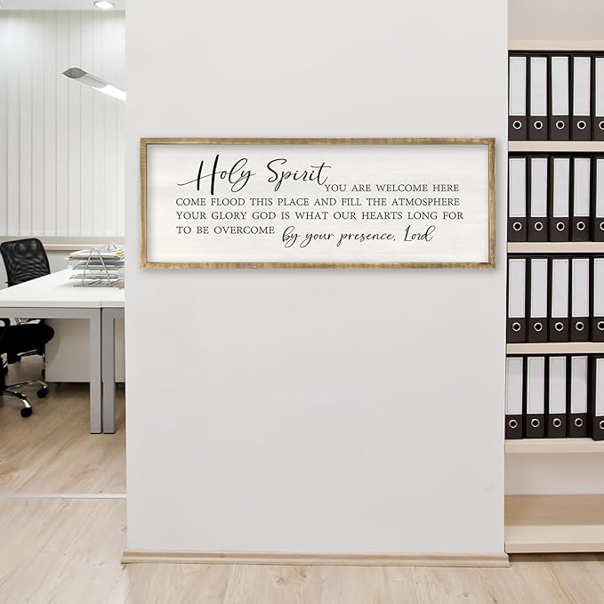Holy Spirit You are Welcome Here Wall Decor Art 40x15 Inch Large Christian Song Bible Verse Plaque Wood Framed Sign Living Room Scripture Quote Religious For Office Wall Hanging (Wood)