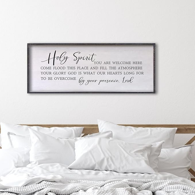 Holy Spirit You are Welcome Here Wall Decor Art 24"X10" Quote Christian Bible Verse Religious Scripture Wall Sign (Black)