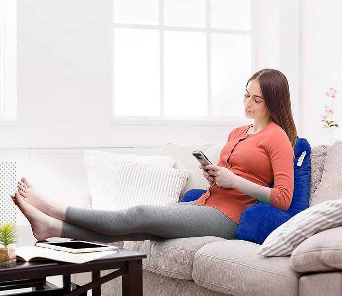 Nestl Reading Pillow Standard Bed Pillow, Back Pillow for Sitting in Bed Shredded Memory Foam Chair Pillow, Reading & Bed Rest Pillows Royal Blue Back Pillow for Bed, Bed Chair Arm Pillow with Pockets