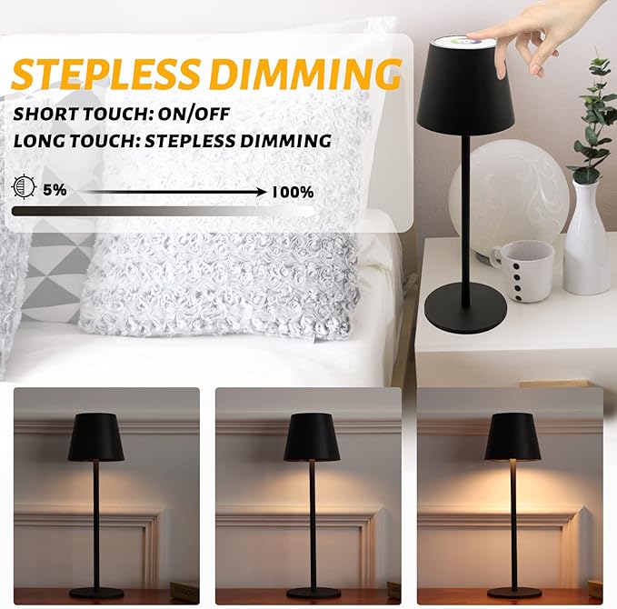 Maksone 2 Pack RGB Cordless Table Lamp, 6600mWh Rechargeable Battery Desk Lamp, 3000K Stepless Dimming and Led Color Changing Night Light, IP54 Waterproof Outdoor Portable Lamp for Patio (Black)