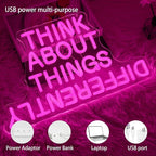 Think About Things Differently Neon Sign, Dimmable Office Neon Light, Pink Letter LED Light Up Sign for Classroom, Bedroom, Office, Study Room, Library Decoration