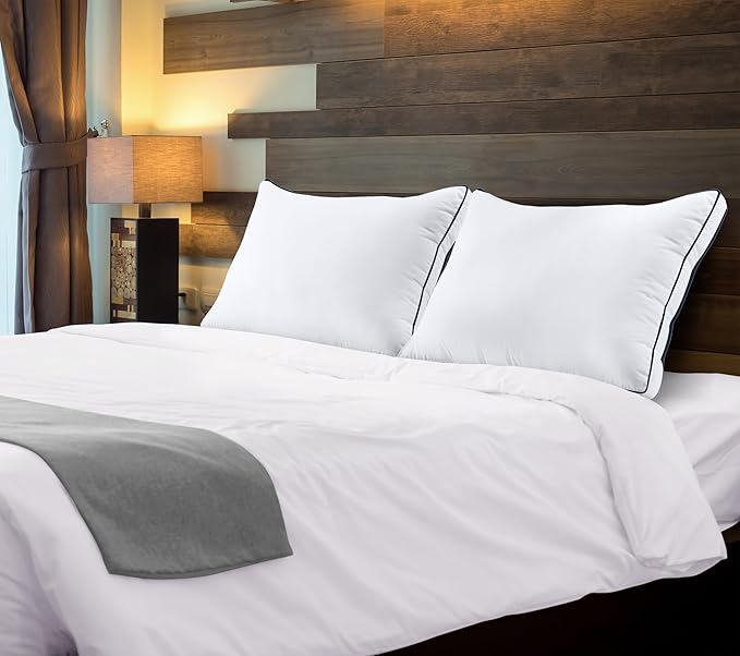 Utopia Bedding Bed Pillows for Sleeping Queen Size (Navy/White), Set of 2, Cooling Hotel Quality, Gusseted Pillow for Back, Stomach or Side Sleepers