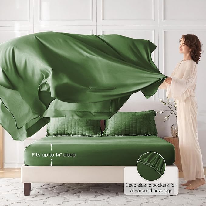 MUXHOMO 5 Pieces Twin Comforter Set, Seersucker Bed in a Bag Twin Size, All Season Luxury Bedding Set with Comforter, Flat Sheet, Fitted Sheet, Pillowcase & Sham, Dark Green