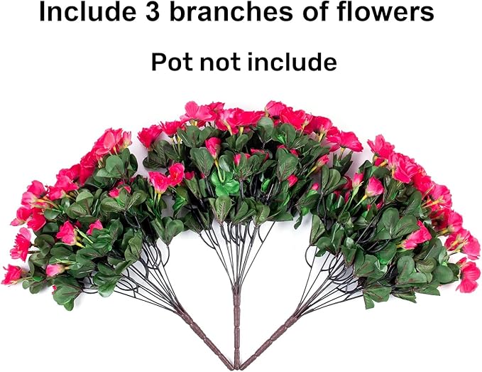 Ivydale Artificial Fake Camellia Flowers Plants for Outdoor Outside Fall Decoration, Faux Silk Hotpink Camellias UV Resistant Look Real for Planter Porch Patio Garden Yard, 3 Large Bundles