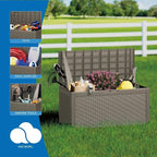 100 Gallon Double-Wall Resin Deck Box - Lockable Waterproof Outdoor Storage Box, 1000lbs Capacity & Doubles as Seating for Patio Furniture - Garden Tools, Pool Accessories (Brown)