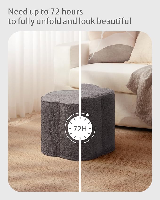 Blissful Diary Flower Pouf Ottoman, Comfy Floral Ottoman for Living Room, Bedroom, Kids Room, Charm Floor Pouf for Home Decor, Full Foam Filling Foot Rest for Couch, Dark Grey