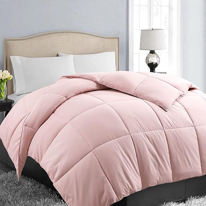 EASELAND California King Down Alternative Comforter - Quilted Duvet Insert for All Seasons, Soft Lightweight with Corner Tabs, Summer Winter Warm Bedding, Pink 96x104 Inches