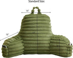 Faux Fur Fluffy Sage Reading Pillow with Pockets, Luxury Striped Plush Decorative, Arm Rests and Back Surport for Bed Rest, Lounging on sofa, Standard