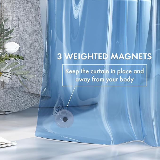 AmazerBath Extra Long Shower Curtain Liner, Clear Blue Shower Liner 84 Inches Long, 72x84 Plastic Shower Curtain Liners, Cute Tall Shower Liner, PEVA Bathroom Shower Curtain Liners & 3 Magnets