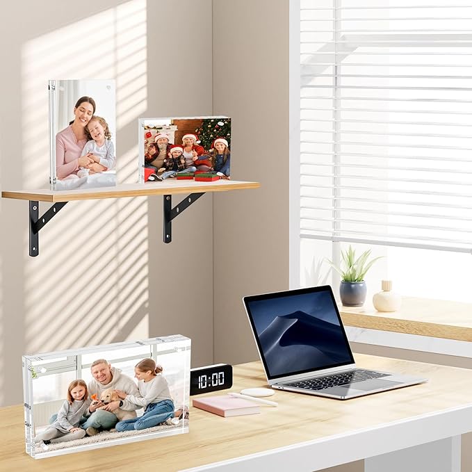 4x6 Acrylic Picture Frame 10 Pack, Clear Picture Frames Double Sided Magnetic Freestanding Photo Block Frame Desktop Display Floating Frameless Acrylic Frame Stand