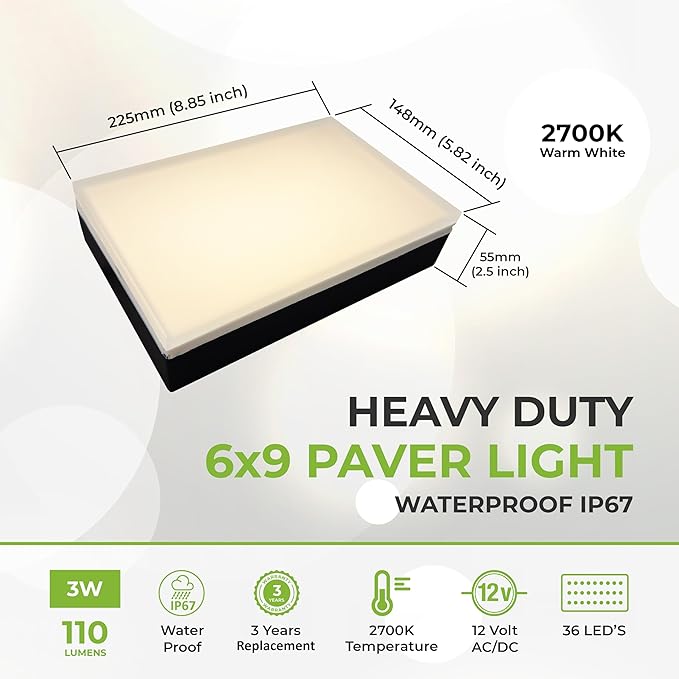 LUMENGY Paver Light 6X9 Inch (5.82 x 8.85 inches) 2700K, Brick Lighting for Pavers, Driveways, Pathways, Patios, Inground & Garden, 12V Waterproof, Drive-Over Rated
