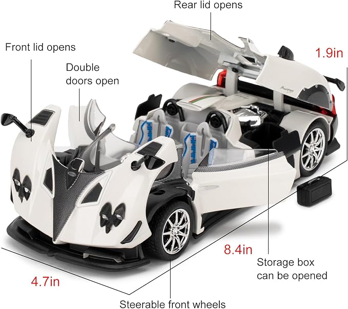 1/24 Car Model Compatible for Collectible Pagani Zonta HP Diecast Toy Car,Zinc Alloy Pull Back Cabriolet Vehicles Toy with Sound and Light for Adult Boys Girls (White)