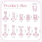 Mumufy 10 Pcs Glass Crystal Taper Candle Holders Clear Glass Candlestick Holder Fit 0.8 Inch Candles Crystal Decorative Candle Stand Centerpiece Table Wedding Dining Party (Classic,Pink)