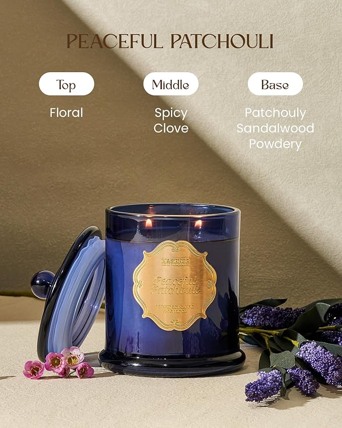 M&SENSE Patchouli Candles for Home Scented, Organic Soy Candles Non Toxic, Relaxing Aromatherapy Candles for Bathtub Spa Meditation, 2 Wick 12.7oz Large Candle 75 Hour Long Lasting,Father Gift