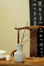 Rustic Pottery Ceramic Vase - Vintage Farmhouse Style Decor, White Grid Ceramic Vases for Home Decor, Modern Farmhouse Decor (White)