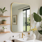 FARMER 24x36 Inch Gold Bathroom Mirror, Rectangle Vanity Mirror, Brushed Mirrors for Wall, Metal Frame Hanging Mirror with Round Corner for Bedrooms, Entryways, Living Rooms, Horizontal/Vertical