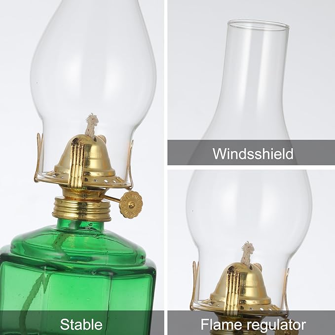 2 Pack Rustic Oil Lamp Large Vintage Glass Kerosene Lamp Chamber Oil Lamps for Indoor Use Home Decor Classic Old Hurricane Oil Lamp for Emergency Lighting 12.5''