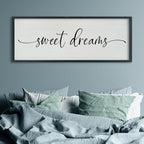 SRSZHIYUE Sweet Dreams Above Bed Wall Decor, 40"x15" Large Rustic Master Bedroom Over Bed Sign Guest Room Couples Wood Framed Farmhouse Horizontal Hanging Decoration (Black)