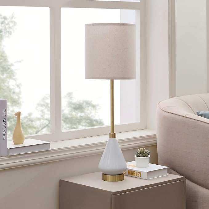 32" White Buffet Lamps Set of 2 for Living Room, Ceramic Buffet Table Lamps for Dining Room, Tall Skinny White Gold Lamps Set of 2, Modern Candlestick Lamps for Credenza, Sideboard, Hallway