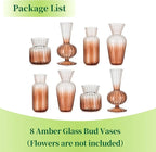 Hewory Small Ribbed Glass Bud Vases Set of 8 Amber Flower Vase Centerpieces - Modern Minimalist Cute Mini Decorative Bulk Vases for Wedding Bridal Shower Birthday Party Events Dining Room Table Decor