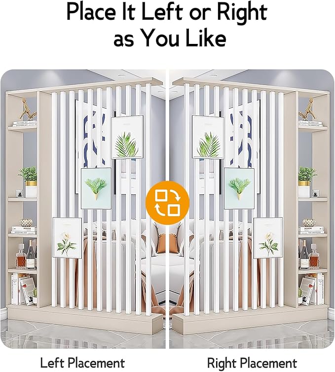 Wall Room Divider, Storage Cabinet Storage Display with Shelves, Modern Freestanding Wood Room Divider Screen, Wall Privacy Screens for Home Decorative (Beige+White,55" L x 9.5" W x 79.5" H)