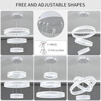 O'NEELDY Modern LED Chandeliers Adjustable Hanging White Pendant Light Fixture 3 Ring Flush Mount Chandeliers for Bedroom,Kitchen,Island Cafe