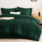 CozyLux Queen Comforter Set Emerald Green Seersucker 7 Pieces Bed in a Bag Queen Comforter Set with Sheets, Luxury Soft Bedding Set with Down Alternative Comforter, Sheets, Pillowcases & Shams