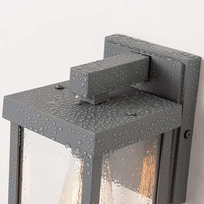 mirrea 11" Classic Outdoor Wall Sconce 1 Light in Matte Gray Rectangular Metal Frame and Clear Glass Shade Waterproof Porch Light Patio Light Pack of 2