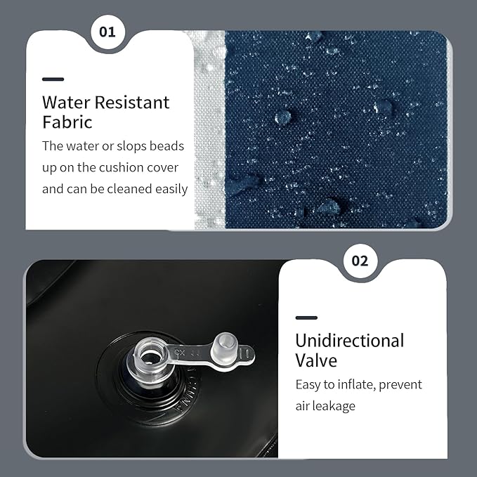 Inflatable Ottoman Stool D21 xH9 for Outdoor/Indoor Use, Water Repellent Patio Foot Rest Stool with Portable Handle,Round Pouf Ottoman Suitable for Garden,Deck and Camping - Cabana Navy