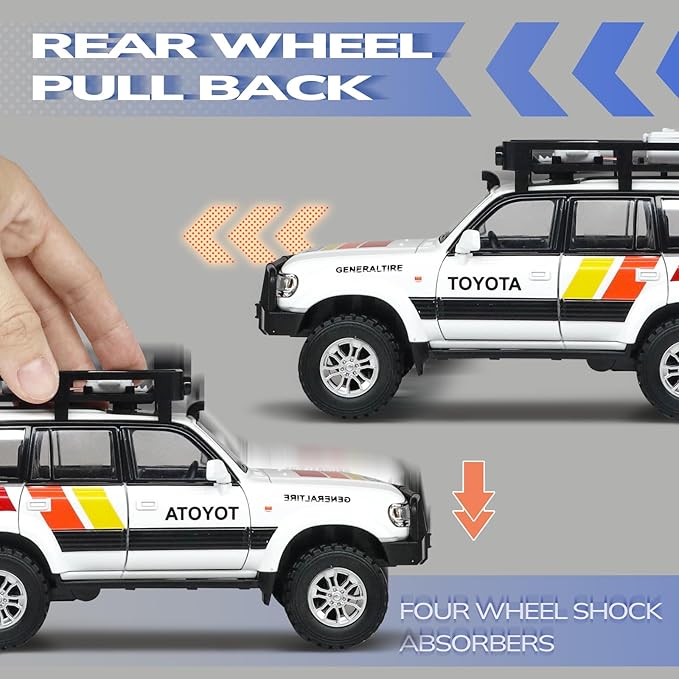 Toy Cars for Boys Diecast Cars 1 24 Scale Compatible with Land Cruiser LC80 Car Model Collectible,Pull Back Toy Car with Lights and Sounds,Toy Cars for Boys Age 4-7（White）