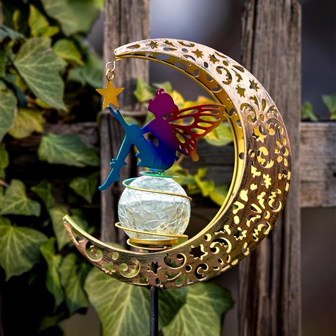 Moon Fairy Solar Garden Lights, Outdoor Decor Pathway Lights, LED Lawn Decor Lights - Gardening Gifts for Women(Moon Fairy Garden Lights)
