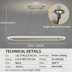 Island Lights, Linear Pendant Light LED Dimmable Hanging Light Fixture, 3000K-6000K with Remote Control,Chandeliers for Dining Room‎(Silver,43.3IN)