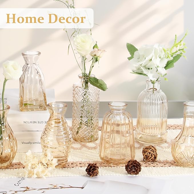 22 Pack Bud Vase in Bulk - BEAHOT Gold Flower Vases for Wedding Decorations, Glass Vase for Table Decorations, Small Vase for Home, Mother's Day, Centerpieces, Party, Office (Gold)