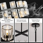 Modern 48 in Black Round Chandelier Light Fixture, Crystal Chandeliers for Dining Room, Living Room, Wagon Wheel Chandelier Over Table Chandeliers for Bedroom,Foyer,Includes 48xG4 Bulbs