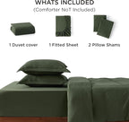 Bedsure California King Size Duvet Cover with Fitted Sheet - 4 Pieces Prewashed Cotton-Like Extra Soft Bedding Set, Includes 1 Duvet Cover 104x98 Inches, 2 Pillow Shams, 1 Fitted Sheet, Olive Green
