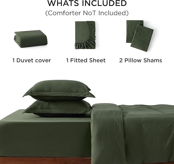Bedsure California King Size Duvet Cover with Fitted Sheet - 4 Pieces Prewashed Cotton-Like Extra Soft Bedding Set, Includes 1 Duvet Cover 104x98 Inches, 2 Pillow Shams, 1 Fitted Sheet, Olive Green