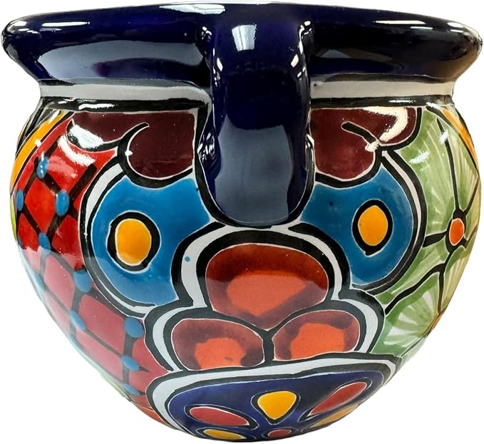 Talavera Michoacana Planter Pot Multicolor Folk Art Mexican Pottery Hand Painted Outdoor Indoor Home Decor Handmade 8" (Multi 2)