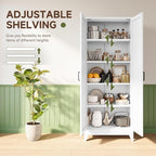 Letaya Storage Cabinet,75" H Metal Kitchen Pantry Cabinets with Doors and Adjustable Shelves,Pantry Organizers for for Cupboard/Office/Garage Room,White