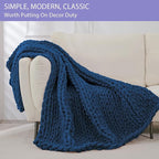 Bigacogo Chunky Knit Throw Blanket for Couch, 80x90 inches, 100% Hand Knitted with Thick Jumbo Chenille Yarn, Cozy Soft Large Rope Knot Cable Crochet Blankets for Sofa Bed Living Room, Navy Blue