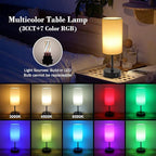 Ascher RGB Table Lamp Color Changing - 3 Color Temperatures and Stepless Dimmable Small Bedside Lamp for Bedroom, Touch Control Nightstand Light with White Shade for Reading Home Decor Lights
