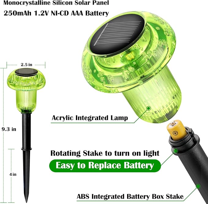 Halloween Solar Lights Outdoor 8 Pack Green LED Waterproof Mushroom Outside Lights for Yard Garden Patio Pathway Walkway Landscape Halloween Decorations