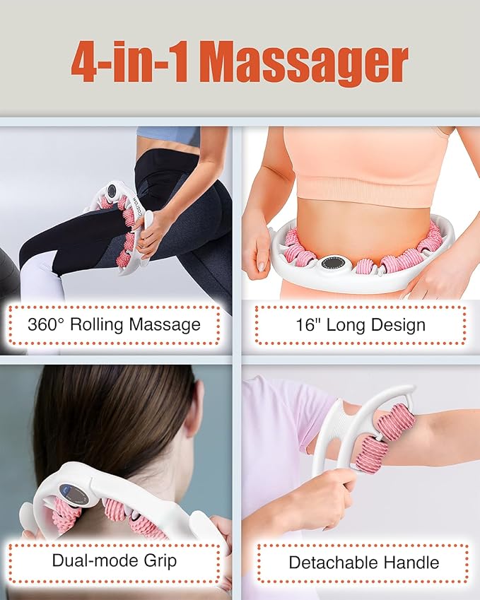 Cellulite Massage Roller - Anti-Cellulite Massager with Detachable Roller Handles for Thighs, Legs & Buttocks - Fascia Massage Tool for Lymphatic Drainage & Deep Tissue Therapy (Pink)