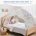 Twin Bed Tent for Kids, Twin Size Bed Canopy with Star Lights, Privacy Space Blackout Sleeping Tents, Indoor Breathable Portable Toddler Bed Tent for Boys and Girls, Dinosaur