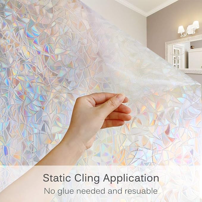 Volcanics Privacy Window Film Decorative Window Cling Glass Film Reflective 3D Window Film 60 x 200CM Non-Adhesive Window Stickers Static Cling Window Covering